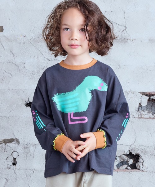 HOGAN RANCH WEAR（ホーガンランチウエア）の「ソデリブビッグロンT（Tシャツ/カットソー・キッズ・ベージュ/チャコール/オフホワイト/アイボリー・90/100/110/120/130/140/150/80）」の3枚目の写真