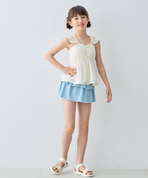 Amourire girl（アムリールガール）の「チュールフレアTOPS×スカパン 上下2点セット【キッズ/ジュニア水着】（130㎝～160㎝）（水着・キッズ・ブラック/オフホワイト・130cm/140cm/150cm/160cm）」の9枚目の写真