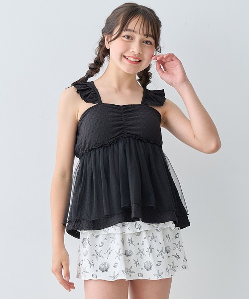 Amourire girl（アムリールガール）の「チュールフレアTOPS×スカパン 上下2点セット【キッズ/ジュニア水着】（130㎝～160㎝）（水着・キッズ・ブラック/オフホワイト・130cm/140cm/150cm/160cm）」の14枚目の写真