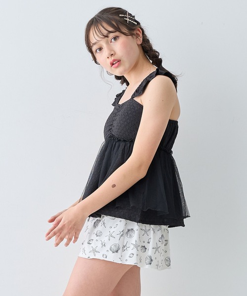 Amourire girl（アムリールガール）の「チュールフレアTOPS×スカパン 上下2点セット【キッズ/ジュニア水着】（130㎝～160㎝）（水着・キッズ・ブラック/オフホワイト・130cm/140cm/150cm/160cm）」の15枚目の写真