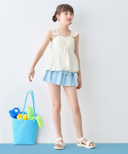 Amourire girl（アムリールガール）の「チュールフレアTOPS×スカパン 上下2点セット【キッズ/ジュニア水着】（130㎝～160㎝）（水着・キッズ・ブラック/オフホワイト・130cm/140cm/150cm/160cm）」の4枚目の写真