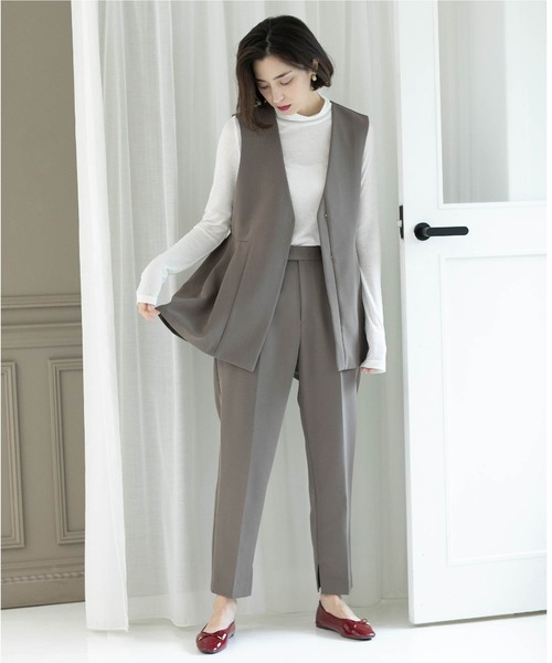 OPAQUE.CLIP（オペークドットクリップ）の「スリットテーパードパンツ／セットアップ対応【洗濯機洗い可】（その他パンツ・レディース・ブラウン系その他/ブラック・40/38/36/42）」の12枚目の写真