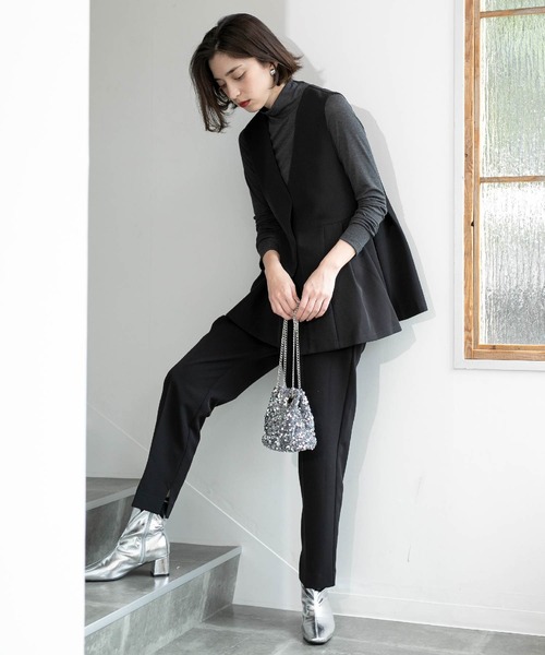 OPAQUE.CLIP（オペークドットクリップ）の「スリットテーパードパンツ／セットアップ対応【洗濯機洗い可】（その他パンツ・レディース・ブラウン系その他/ブラック・40/38/36/42）」の5枚目の写真