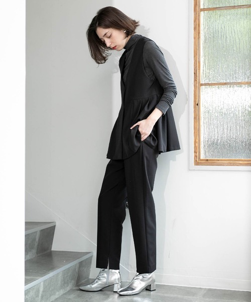 OPAQUE.CLIP（オペークドットクリップ）の「スリットテーパードパンツ／セットアップ対応【洗濯機洗い可】（その他パンツ・レディース・ブラウン系その他/ブラック・40/38/36/42）」の7枚目の写真