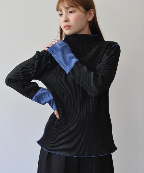 Meli rich（メリーリッチ）の「プリーツ配色プルオーバー（Tシャツ/カットソー・レディース・アイボリー/ブラック/ネイビー/ブラック系その他/ブルー系その他/ホワイト系その他・FREE）」の8枚目の写真