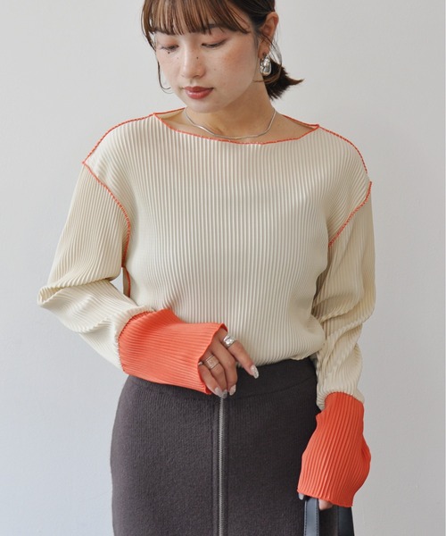 Meli rich（メリーリッチ）の「プリーツ配色プルオーバー（Tシャツ/カットソー・レディース・アイボリー/ブラック/ネイビー/ブラック系その他/ブルー系その他/ホワイト系その他・FREE）」の21枚目の写真