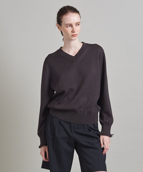 美品 LOEFF ロエフ フリンジ カーディガン ９G Vネック ブラック f LOEFF（ロエフ）の「＜LOEFF＞フリンジ Vネック ニット（ニット