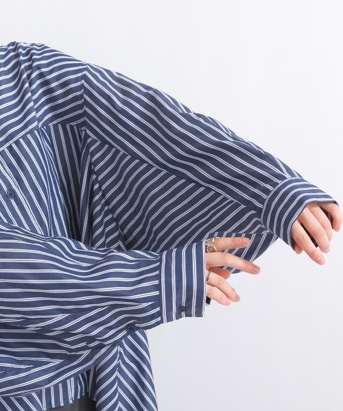 terrace(テラス)の「ドレープフレアーシャツブラウス(シャツ/ブラウス・レディース・オフホワイト/ストライプ・MEDIUM)」の9枚目の写真