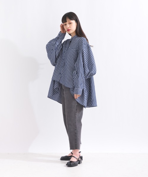 terrace(テラス)の「ドレープフレアーシャツブラウス(シャツ/ブラウス・レディース・オフホワイト/ストライプ・MEDIUM)」の12枚目の写真