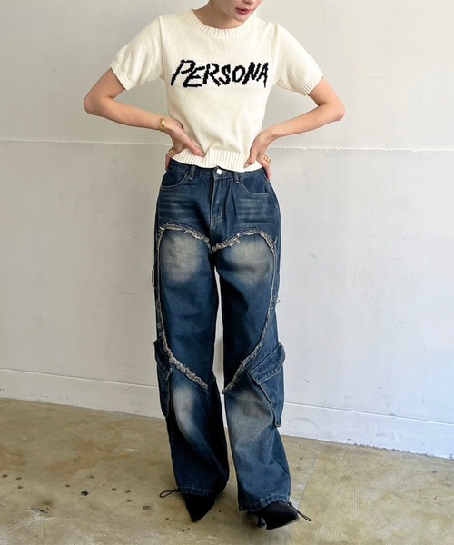 Jewelobe(ジュエローブ)の「ビッグハートシェイプカーゴデニムパンツ(デニムパンツ・レディース・ブルー・L/M)」の5枚目の写真