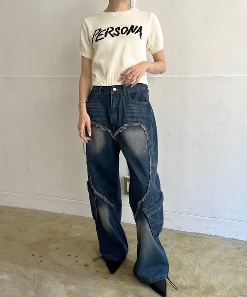 Jewelobe(ジュエローブ)の「ビッグハートシェイプカーゴデニムパンツ(デニムパンツ・レディース・ブルー・L/M)」の4枚目の写真