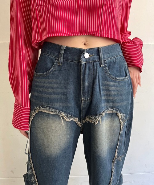Jewelobe(ジュエローブ)の「ビッグハートシェイプカーゴデニムパンツ(デニムパンツ・レディース・ブルー・L/M)」の19枚目の写真