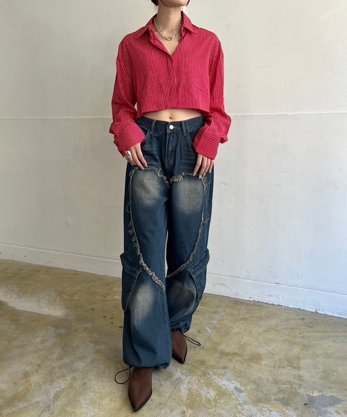Jewelobe(ジュエローブ)の「ビッグハートシェイプカーゴデニムパンツ(デニムパンツ・レディース・ブルー・L/M)」の16枚目の写真