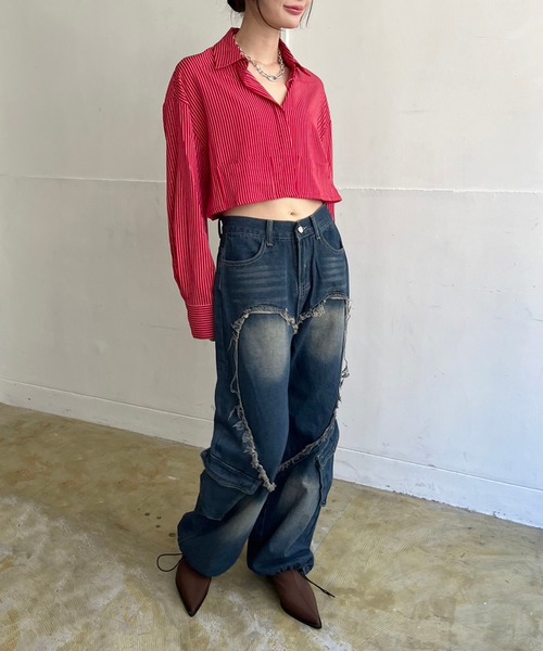 Jewelobe(ジュエローブ)の「ビッグハートシェイプカーゴデニムパンツ(デニムパンツ・レディース・ブルー・L/M)」の15枚目の写真