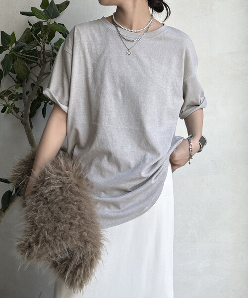 DouDou（ドゥドゥ）の「【WEB限定】ピグメントロゴTEE（Tシャツ/カットソー・レディース・ベージュ/ピンク/グレー・FREE）」の2枚目の写真