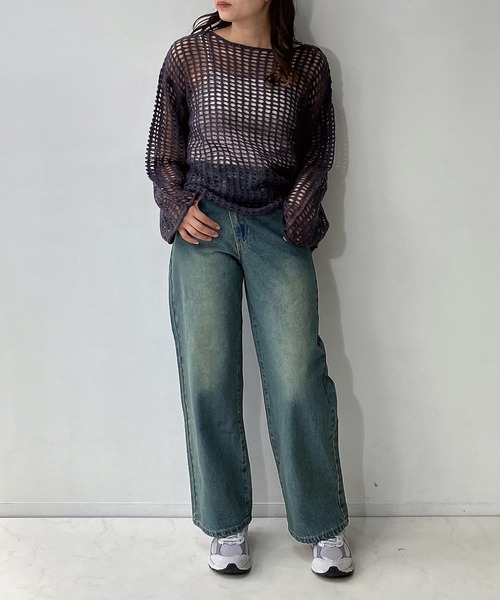 AS KNOW AS plus（アズノゥアズプラス）の「◇メッシュゆるビッグサイズニットプルオーバー（ニット/セーター・レディース・スミクロ/ブルー/オフホワイト/レッド・FREE）」の10枚目の写真