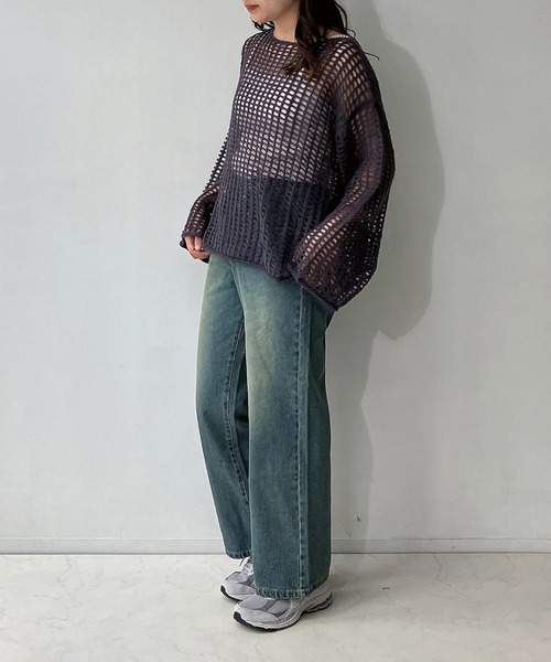 AS KNOW AS plus（アズノゥアズプラス）の「◇メッシュゆるビッグサイズニットプルオーバー（ニット/セーター・レディース・スミクロ/ブルー/オフホワイト/レッド・FREE）」の12枚目の写真