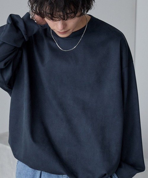 MONO-MART(モノマート)の「ドローコードブラッシュドオーバーサイズプルオーバー(Tシャツ/カットソー・メンズ・グレイッシュブルー/ダークグレー/ネイビー/ブラウン/ブラック/アイボリー・M/L)」の5枚目の写真