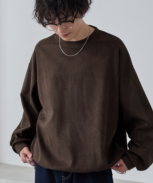 MONO-MART(モノマート)の「ドローコードブラッシュドオーバーサイズプルオーバー(Tシャツ/カットソー・メンズ・グレイッシュブルー/ダークグレー/ネイビー/ブラウン/ブラック/アイボリー・M/L)」の4枚目の写真