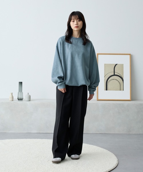 MONO-MART(モノマート)の「ドローコードブラッシュドオーバーサイズプルオーバー(Tシャツ/カットソー・メンズ・グレイッシュブルー/ダークグレー/ネイビー/ブラウン/ブラック/アイボリー・M/L)」の12枚目の写真