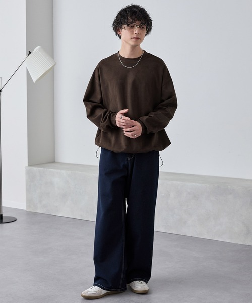 みろみろ！CITYSHOP 麻コットンバイオウィッシュプルオーバー　ブルー ドローコードブラッシュドオーバーサイズプルオーバー MONO-MART