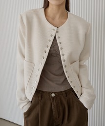 UNE MANSION | シンプルスナップシルバーアクセントツイードジャケット(ノーカラージャケット)