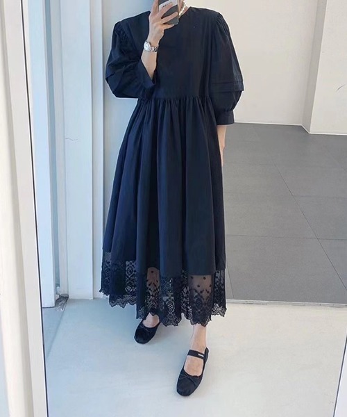 gossip!ロサンゼルス(ゴシップロサンゼルス)の「ランタンスリーブ レースドッキングボリュームワンピース(ワンピース・レディース・ベージュ/ブラック・FREE)」の10枚目の写真