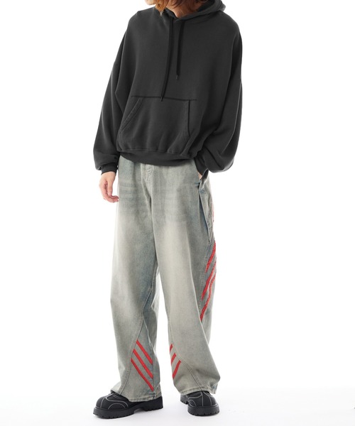 red side line buggy denim pants / レッド サイドライン バギー
