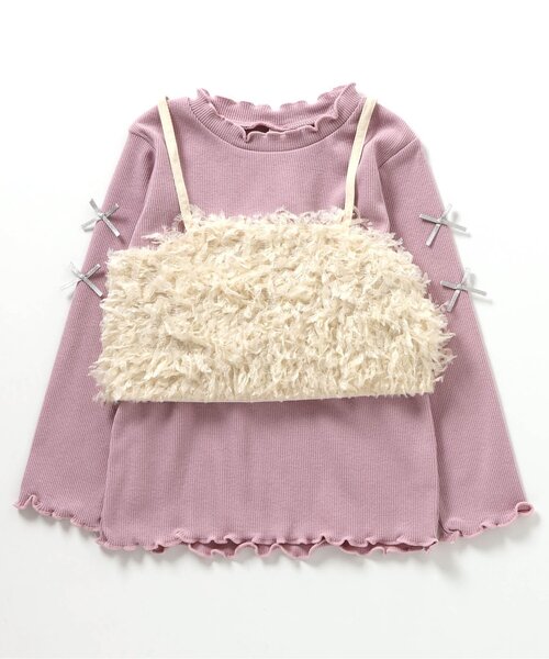 apres les cours(アプレレクール)の「ファービスチェ×袖リボンTシャツ2Pセット(Tシャツ/カットソー・キッズ・グレー/ピンク・90/100/110/120/130/140)」の11枚目の写真