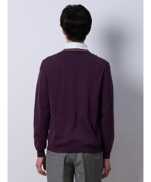 Perfect Suit FActory（パーフェクトスーツファクトリー）の「ケーブル編み　Vネックプルオーバーニット　ホワイト/パープル（ニット/セーター・メンズ・オフホワイト/ダークパープル・LL/M/L）」の11枚目の写真