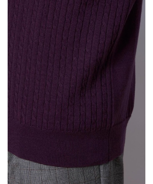 Perfect Suit FActory（パーフェクトスーツファクトリー）の「ケーブル編み　Vネックプルオーバーニット　ホワイト/パープル（ニット/セーター・メンズ・オフホワイト/ダークパープル・LL/M/L）」の15枚目の写真