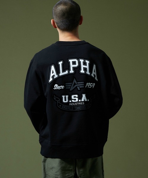 Alpha Industries（アルファインダストリーズ）の「FLYING-Aマーク クルーネックスウェット（スウェット・メンズ・ブラック/ホワイト/グリーン・MEDIUM/LARGE/X-LARGE）」の4枚目の写真