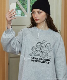 【Garfield】別注 ガーフィールド&フレンズ ヴィンテージライク プリント スウェットグレー系