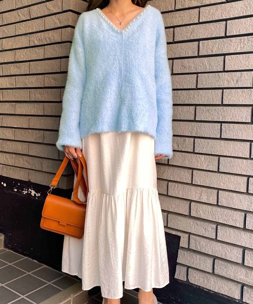 セール】パール付きVネックニットプルオーバー（ニット/セーター