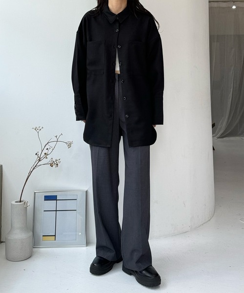 LE MORE（リモア）の「ヘビーウェイトオーバーシャツジャケット（シャツ/ブラウス・レディース・ブラック/アイボリー・FREE）」の3枚目の写真