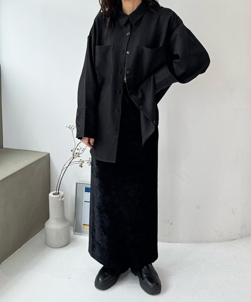 LE MORE（リモア）の「ヘビーウェイトオーバーシャツジャケット（シャツ/ブラウス・レディース・ブラック/アイボリー・FREE）」の6枚目の写真