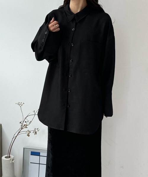 LE MORE（リモア）の「ヘビーウェイトオーバーシャツジャケット（シャツ/ブラウス・レディース・ブラック/アイボリー・FREE）」の7枚目の写真