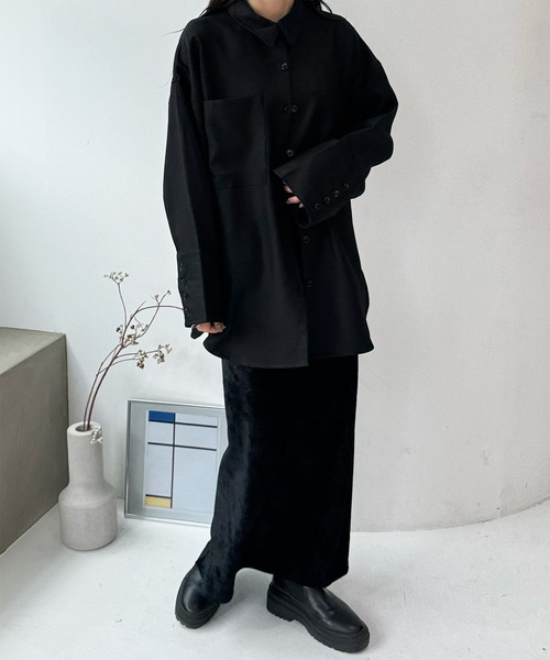 LE MORE（リモア）の「ヘビーウェイトオーバーシャツジャケット（シャツ/ブラウス・レディース・ブラック/アイボリー・FREE）」の8枚目の写真