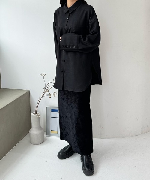 LE MORE（リモア）の「ヘビーウェイトオーバーシャツジャケット（シャツ/ブラウス・レディース・ブラック/アイボリー・FREE）」の9枚目の写真