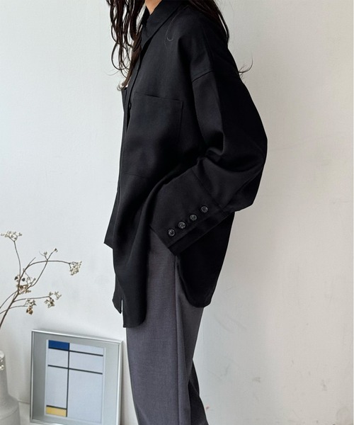 LE MORE（リモア）の「ヘビーウェイトオーバーシャツジャケット（シャツ/ブラウス・レディース・ブラック/アイボリー・FREE）」の10枚目の写真