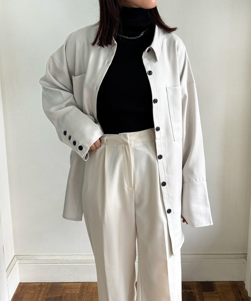 LE MORE（リモア）の「ヘビーウェイトオーバーシャツジャケット（シャツ/ブラウス・レディース・ブラック/アイボリー・FREE）」の16枚目の写真