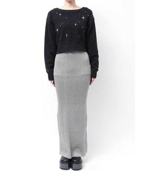 EMODA（エモダ）の「スパークビジューニット（ニット/セーター・レディース・グレー/ブラック/アイボリー・FREE）」の6枚目の写真