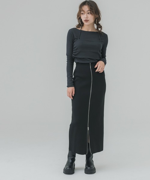 coca(coca)(コカ)の「ホルターネックキャミ付きリブトップス(Tシャツ/カットソー・レディース・ピンク/チャコール・M/L)」の8枚目の写真