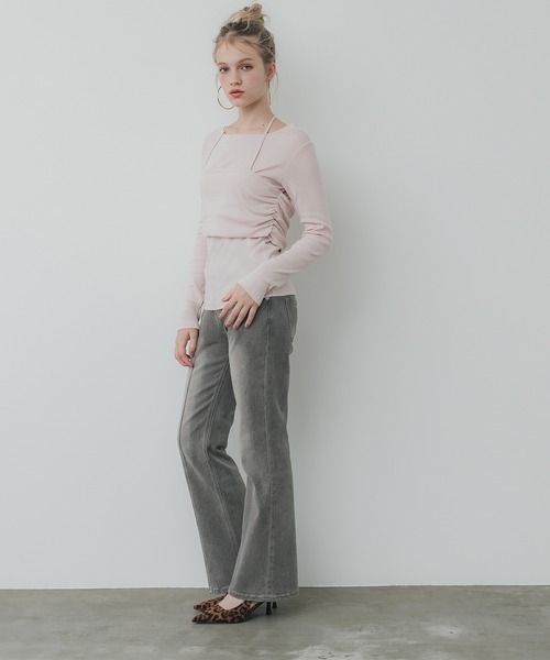 トップス kochi-08 セール】ホルターネックキャミ付きリブトップス（Tシャツ/カットソー