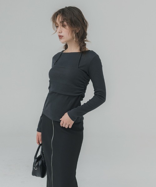 coca(coca)(コカ)の「ホルターネックキャミ付きリブトップス(Tシャツ/カットソー・レディース・ピンク/チャコール・M/L)」の3枚目の写真
