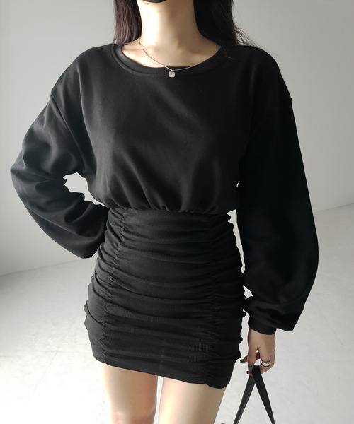 me+em select（ミームセレクト）の「【 ２color 】裏毛シャーリングスウェットミニワンピース ／ urake shirring sweat mini one piece（ワンピース・レディース・グレー/ブラック・FREE）」の8枚目の写真