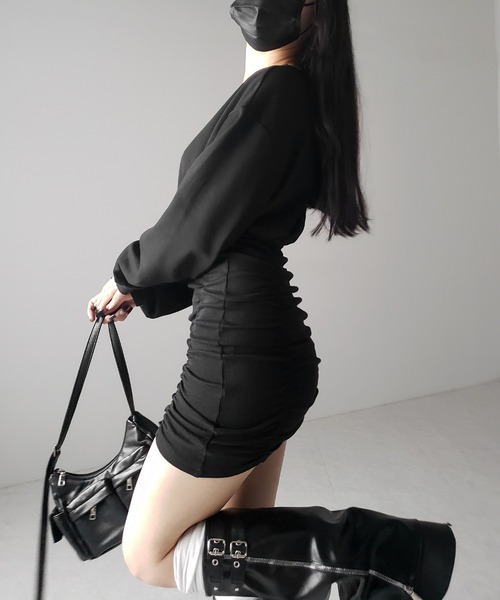 me+em select（ミームセレクト）の「【 ２color 】裏毛シャーリングスウェットミニワンピース ／ urake shirring sweat mini one piece（ワンピース・レディース・グレー/ブラック・FREE）」の13枚目の写真