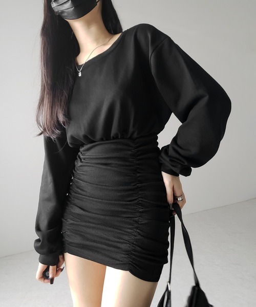 me+em select（ミームセレクト）の「【 ２color 】裏毛シャーリングスウェットミニワンピース ／ urake shirring sweat mini one piece（ワンピース・レディース・グレー/ブラック・FREE）」の16枚目の写真
