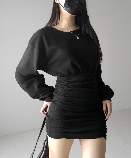 me+em select（ミームセレクト）の「【 ２color 】裏毛シャーリングスウェットミニワンピース ／ urake shirring sweat mini one piece（ワンピース・レディース・グレー/ブラック・FREE）」の15枚目の写真