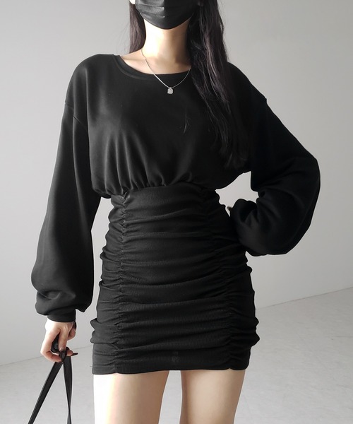 me+em select（ミームセレクト）の「【 ２color 】裏毛シャーリングスウェットミニワンピース ／ urake shirring sweat mini one piece（ワンピース・レディース・グレー/ブラック・FREE）」の14枚目の写真